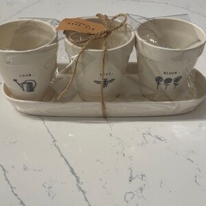 Bloom Cream Planter Set with Floral Design